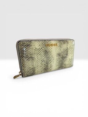 Gucci Exotic Python Snakeskin Zip Around Continental Wallet Natural Gold HW Box